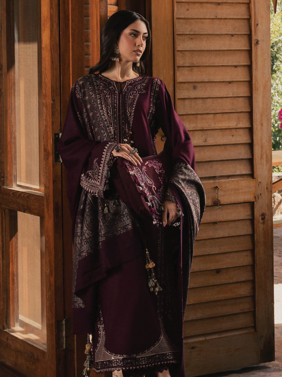 IZEL Musafir Embroidered Italian Woolen Unstitched 3Pc Suit - Aylah