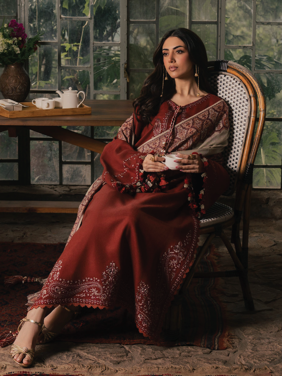 IZEL Musafir Embroidered Italian Woolen Unstitched 3Pc Suit - Sahal