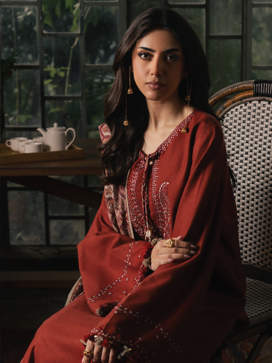 IZEL Musafir Embroidered Italian Woolen Unstitched 3Pc Suit - Sahal