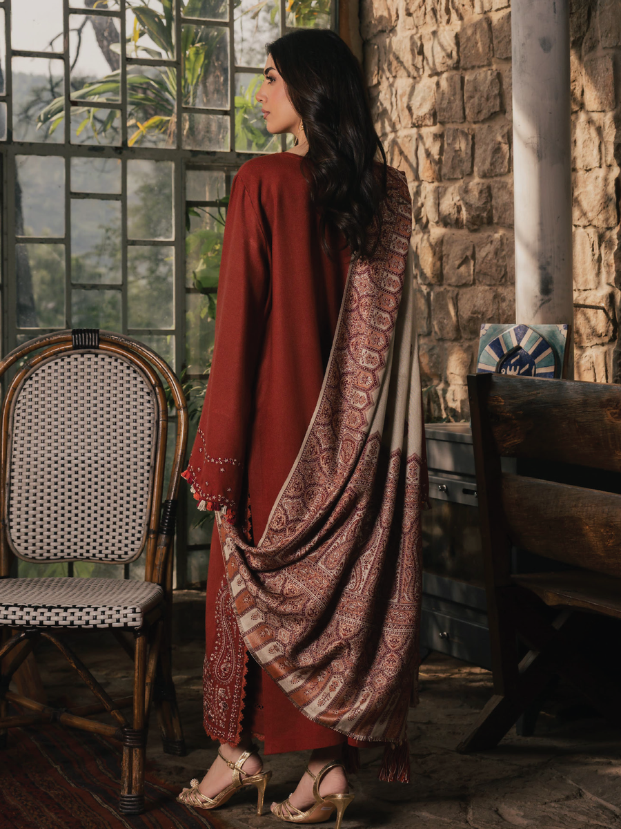 IZEL Musafir Embroidered Italian Woolen Unstitched 3Pc Suit - Sahal