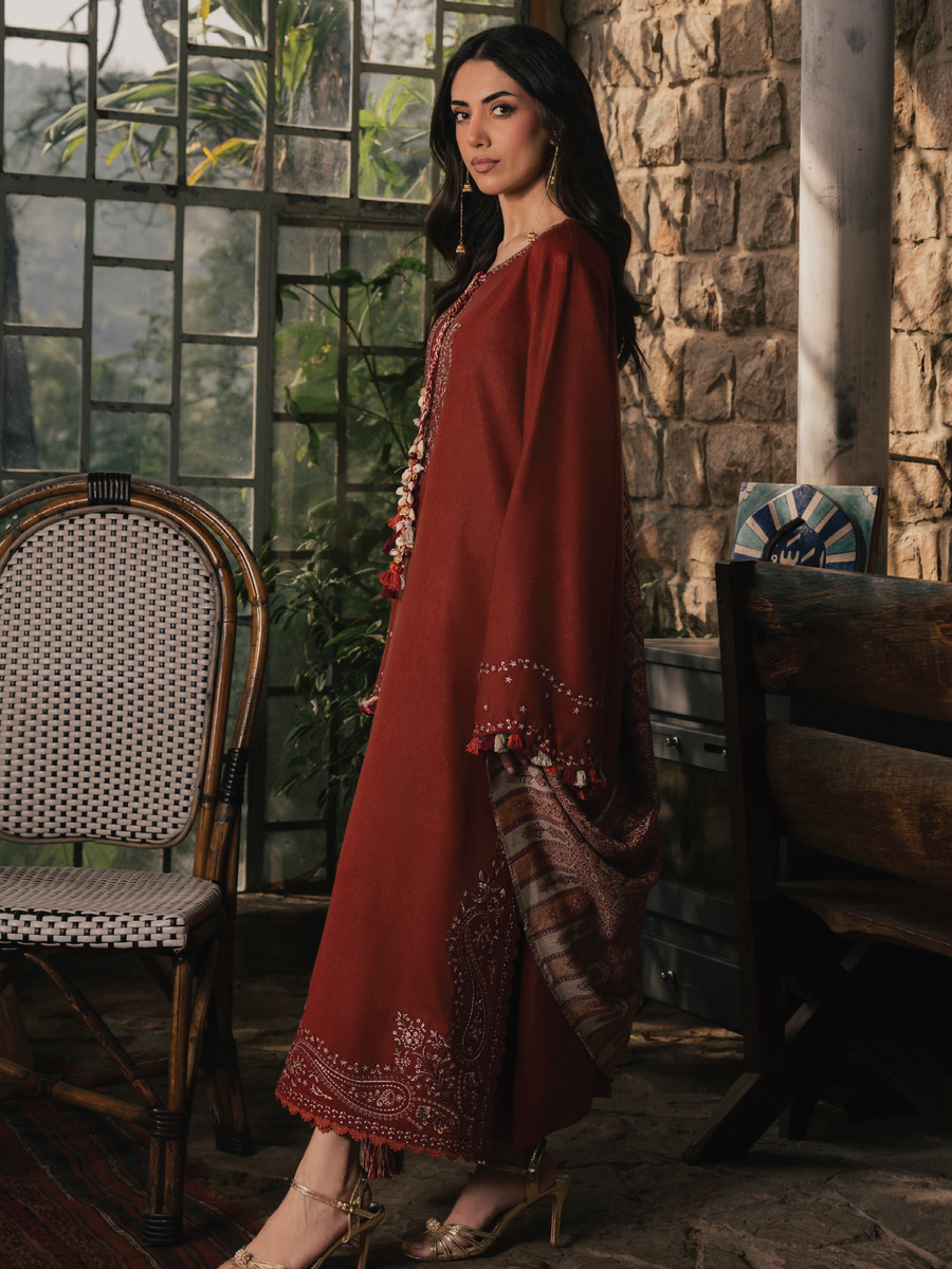 IZEL Musafir Embroidered Italian Woolen Unstitched 3Pc Suit - Sahal