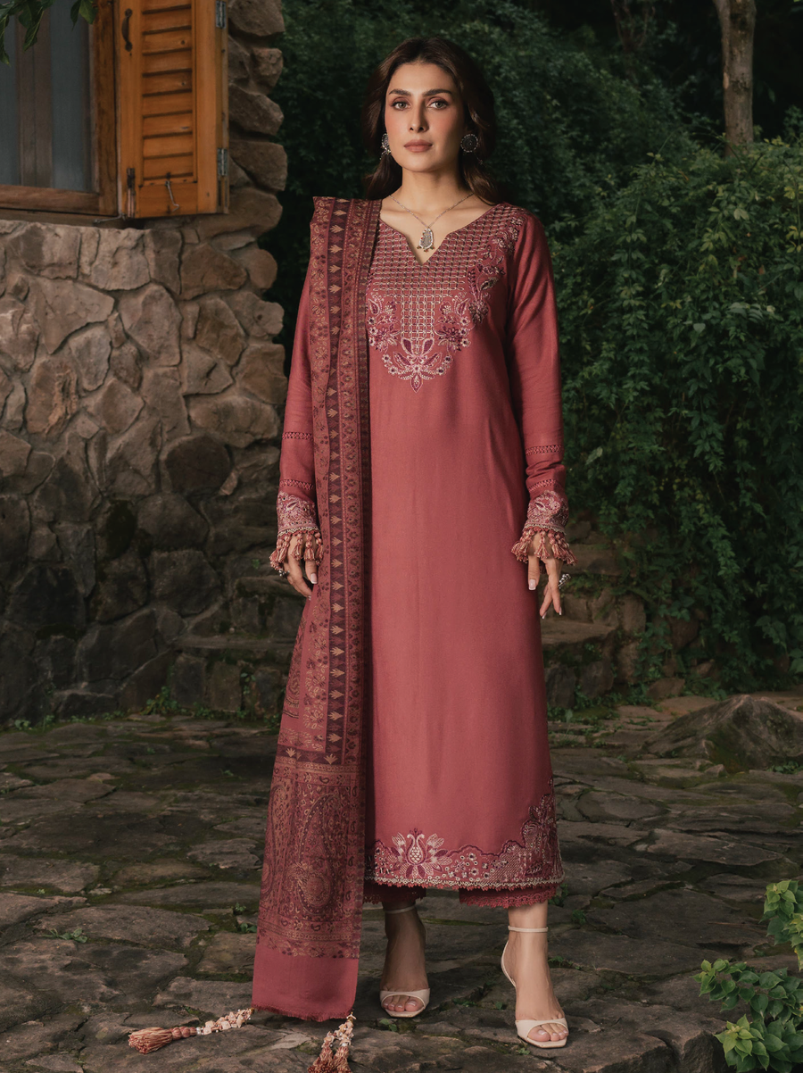 IZEL Musafir Embroidered Italian Woolen Unstitched 3Pc Suit - Zeba