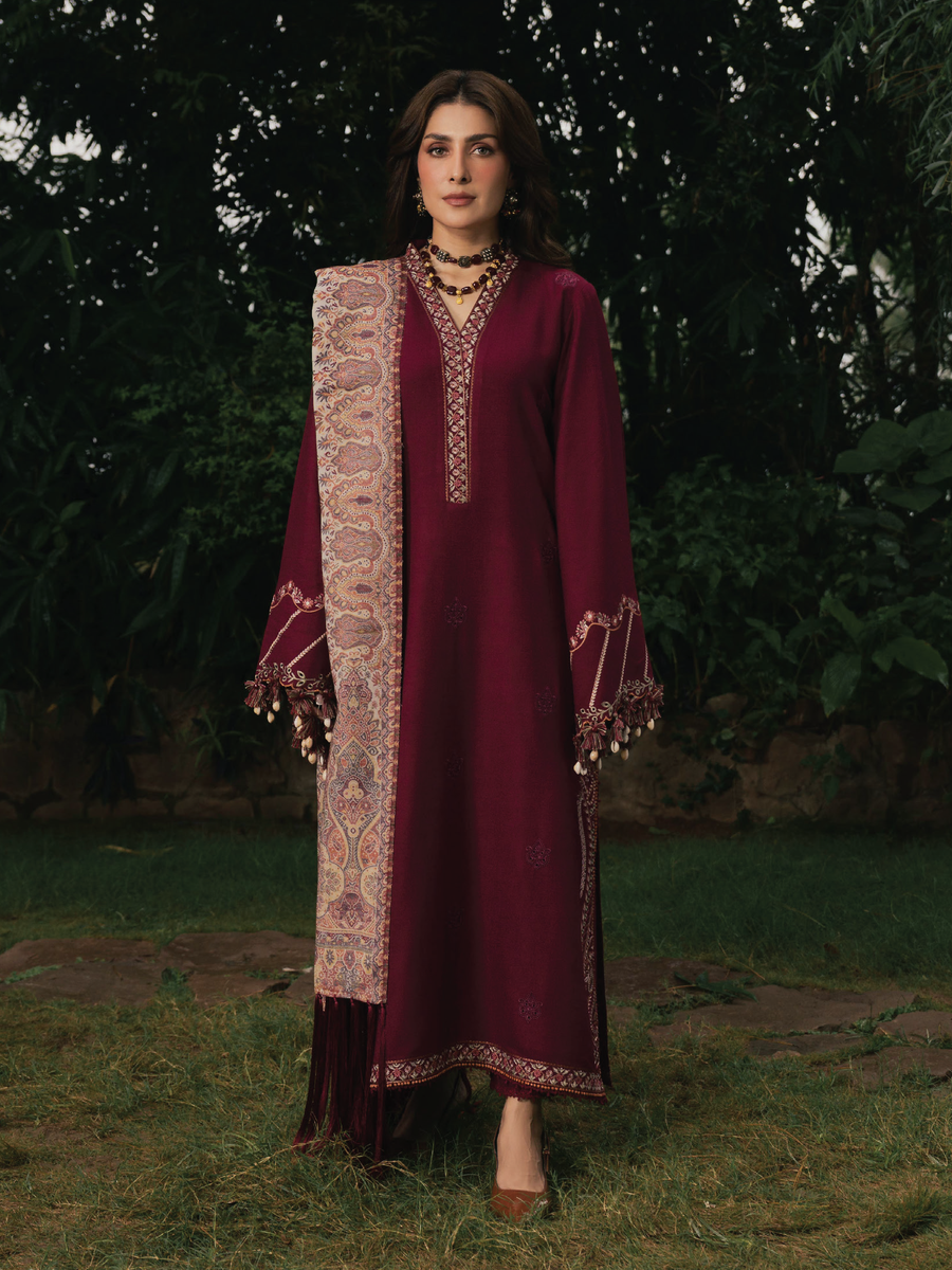 IZEL Musafir Embroidered Italian Woolen Unstitched 3Pc Suit - Afroze