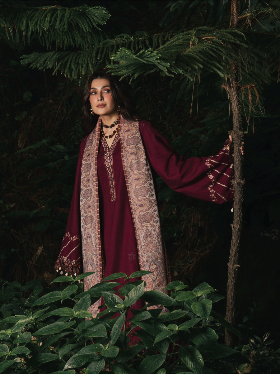 IZEL Musafir Embroidered Italian Woolen Unstitched 3Pc Suit - Afroze