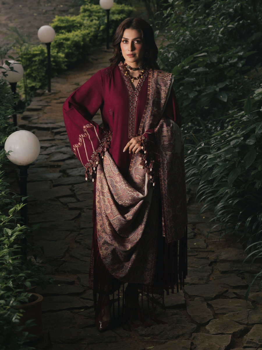 IZEL Musafir Embroidered Italian Woolen Unstitched 3Pc Suit - Afroze