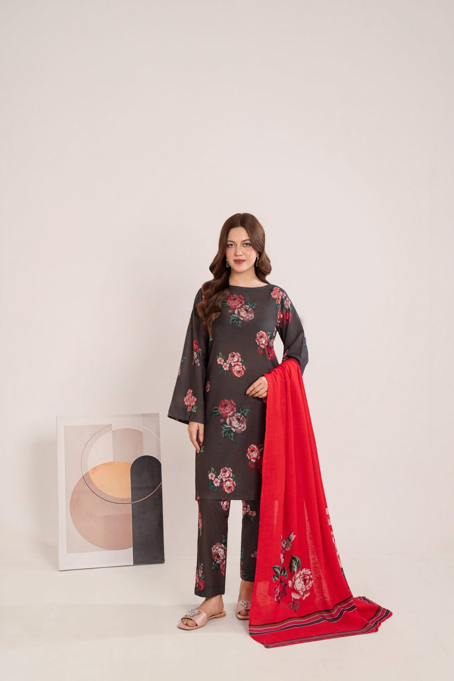 Feathers Digital Printed Khaddar Unstitched 3Pc Suit MYRONE-FT570