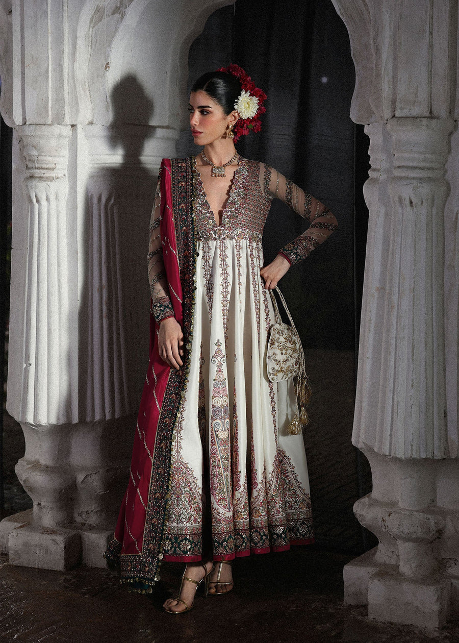 Hussain Rehar Festive Embroidered Korean Raw Silk Unstitched 3Pc Suit - Madhu Bala