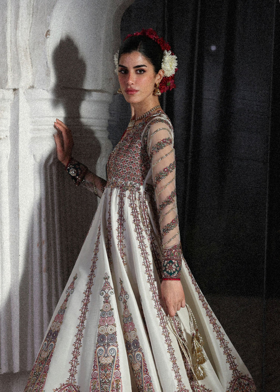 Hussain Rehar Festive Embroidered Korean Raw Silk Unstitched 3Pc Suit - Madhu Bala