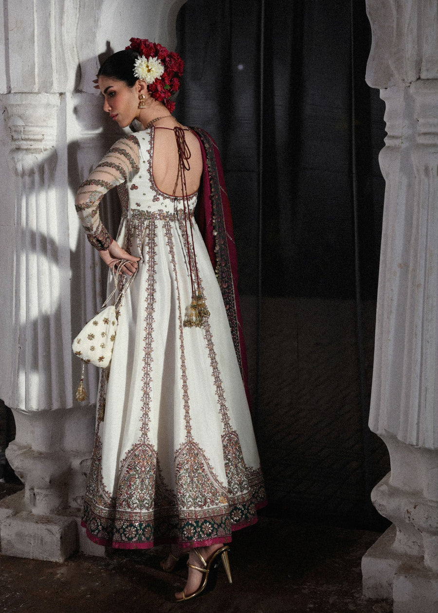 Hussain Rehar Festive Embroidered Korean Raw Silk Unstitched 3Pc Suit - Madhu Bala