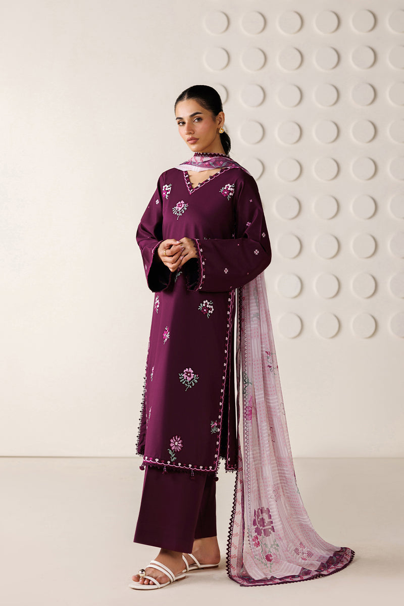 Farasha Summer Melody Embroidered Lawn Unstitched 3Pc Suit - Magenta Aura