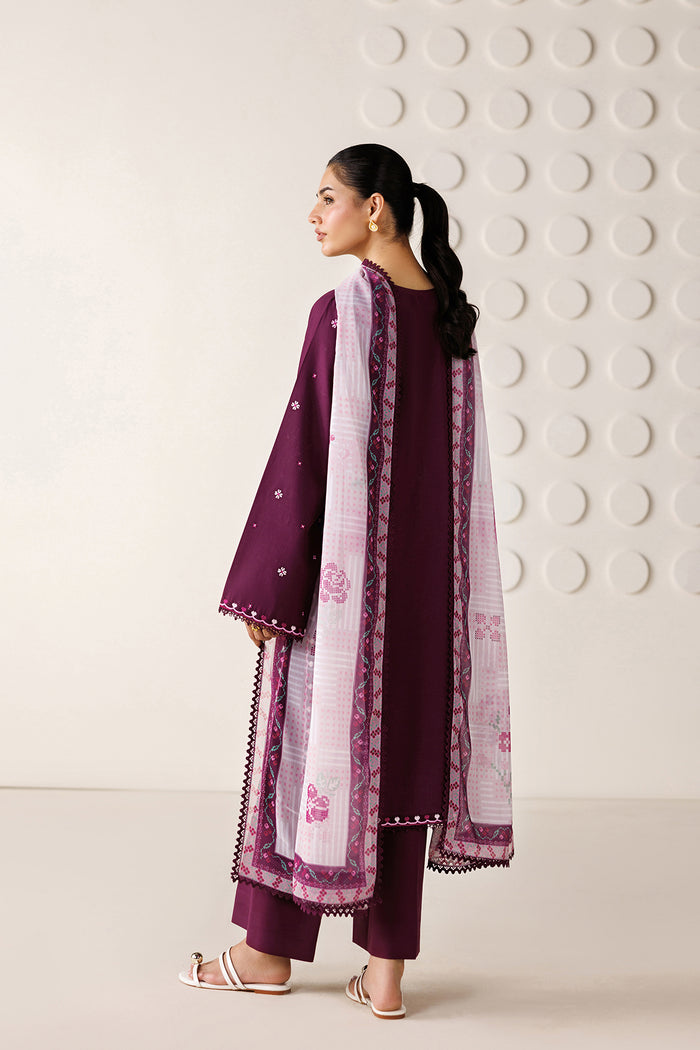 Farasha Summer Melody Embroidered Lawn Unstitched 3Pc Suit - Magenta Aura