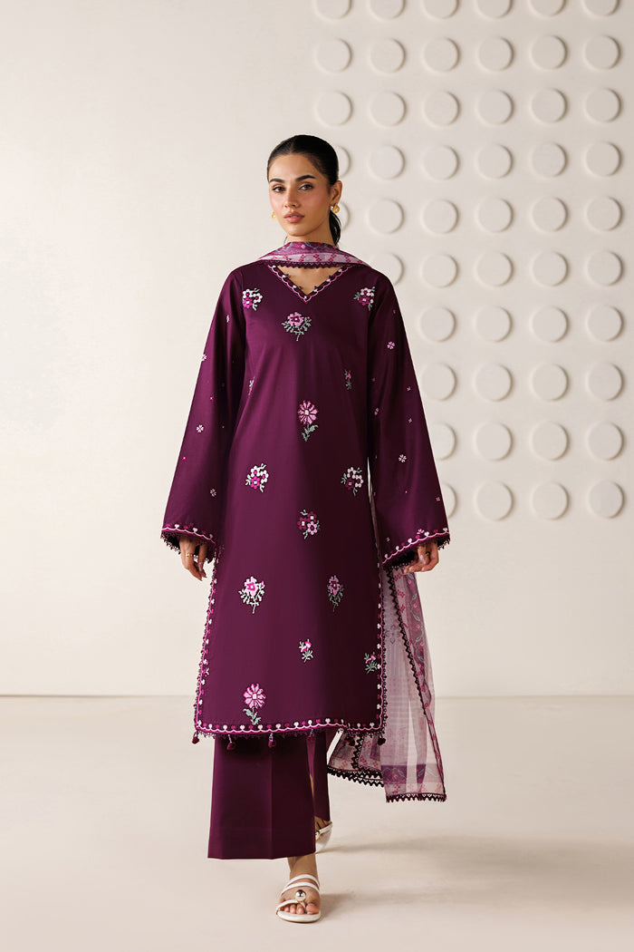Farasha Summer Melody Embroidered Lawn Unstitched 3Pc Suit - Magenta Aura
