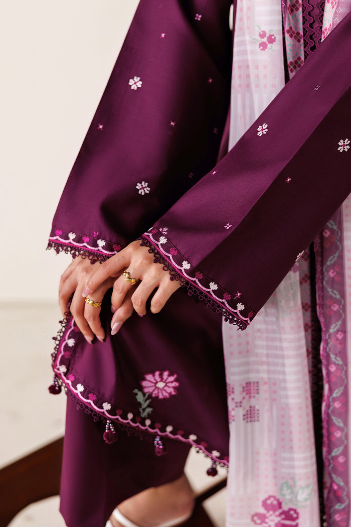 Farasha Summer Melody Embroidered Lawn Unstitched 3Pc Suit - Magenta Aura