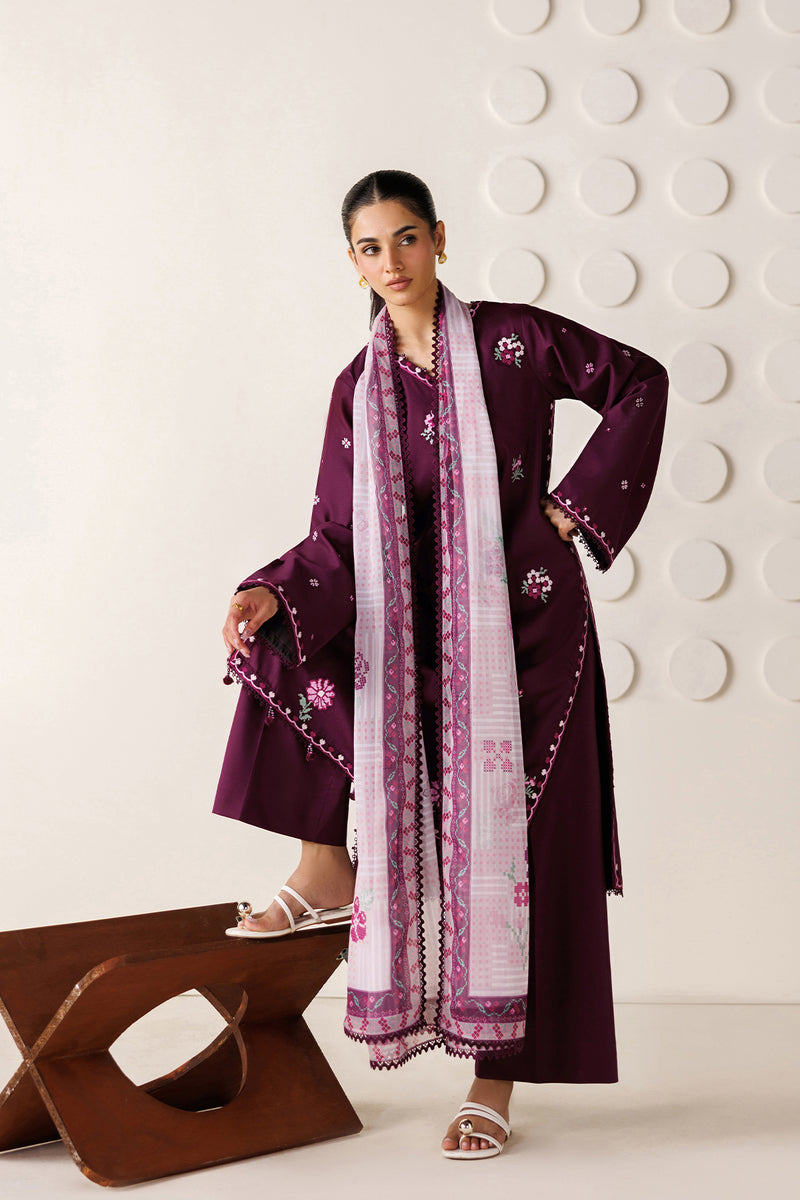 Farasha Summer Melody Embroidered Lawn Unstitched 3Pc Suit - Magenta Aura