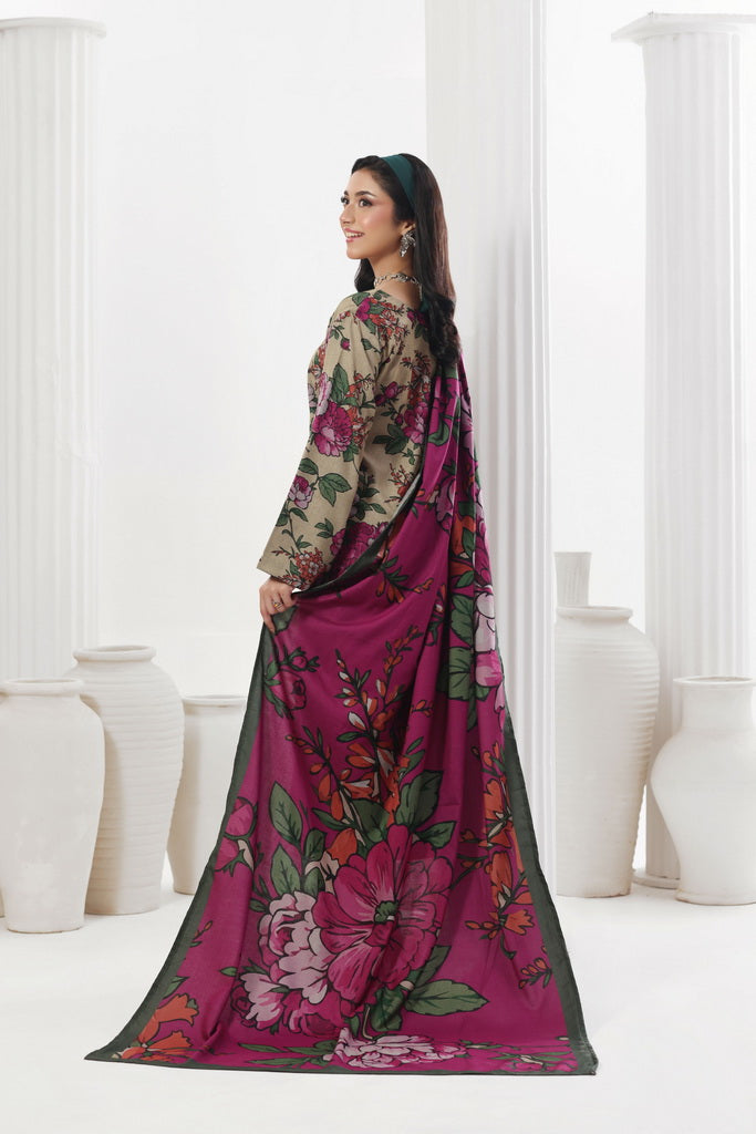 Feathers Digital Printed Dhanak Unstitched 3Pc Suit Magenta Manor-FT783