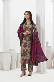 Feathers Digital Printed Dhanak Unstitched 3Pc Suit Magenta Manor-FT783