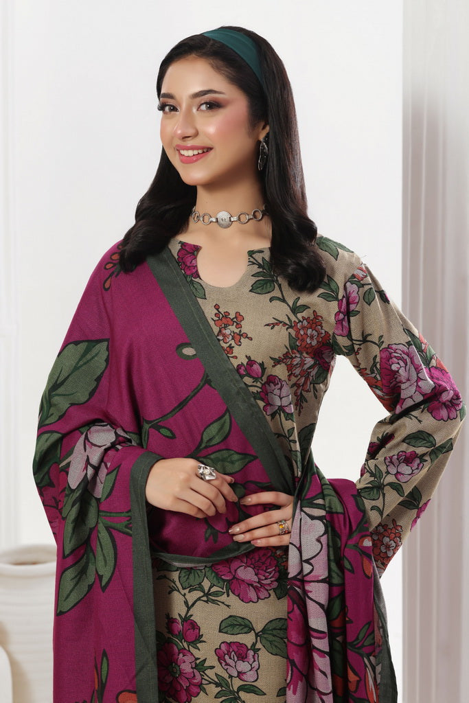 Feathers Digital Printed Dhanak Unstitched 3Pc Suit Magenta Manor-FT783