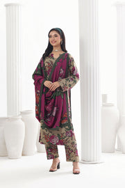 Feathers Digital Printed Dhanak Unstitched 3Pc Suit Magenta Manor-FT783