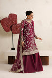 Farasha Luxury Formal Embroidered Chiffon Unstitched 3Pc Suit - Magenta Opulence