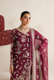Farasha Luxury Formal Embroidered Chiffon Unstitched 3Pc Suit - Magenta Opulence