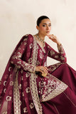 Farasha Luxury Formal Embroidered Chiffon Unstitched 3Pc Suit - Magenta Opulence