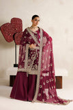 Farasha Luxury Formal Embroidered Chiffon Unstitched 3Pc Suit - Magenta Opulence