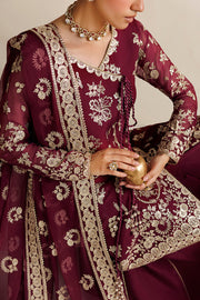 Farasha Luxury Formal Embroidered Chiffon Unstitched 3Pc Suit - Magenta Opulence