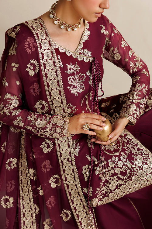 Farasha Luxury Formal Embroidered Chiffon Unstitched 3Pc Suit - Magenta Opulence