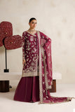 Farasha Luxury Formal Embroidered Chiffon Unstitched 3Pc Suit - Magenta Opulence