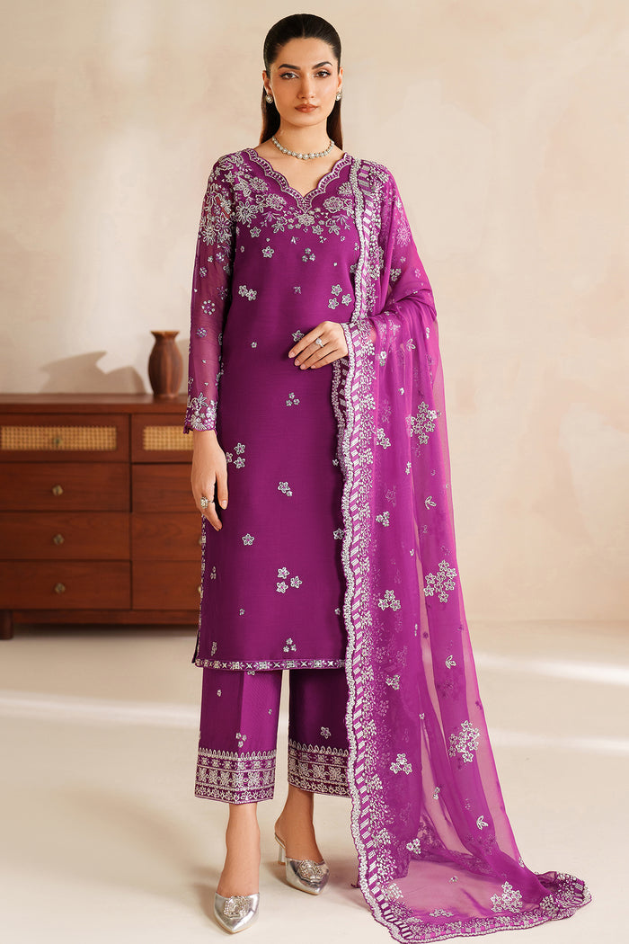 Farasha Luxury Embroidered Chiffon Unstitched 3Pc Suit - Magenta Rose