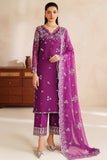 Farasha Luxury Embroidered Chiffon Unstitched 3Pc Suit - Magenta Rose