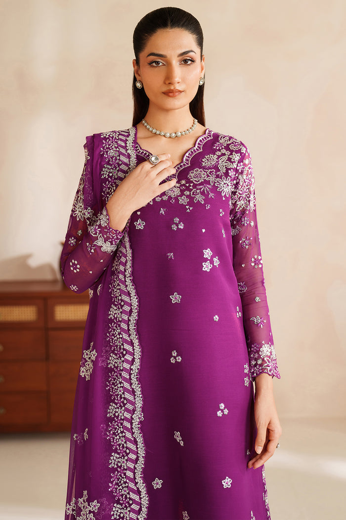 Farasha Luxury Embroidered Chiffon Unstitched 3Pc Suit - Magenta Rose