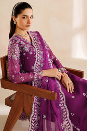 Farasha Luxury Embroidered Chiffon Unstitched 3Pc Suit - Magenta Rose