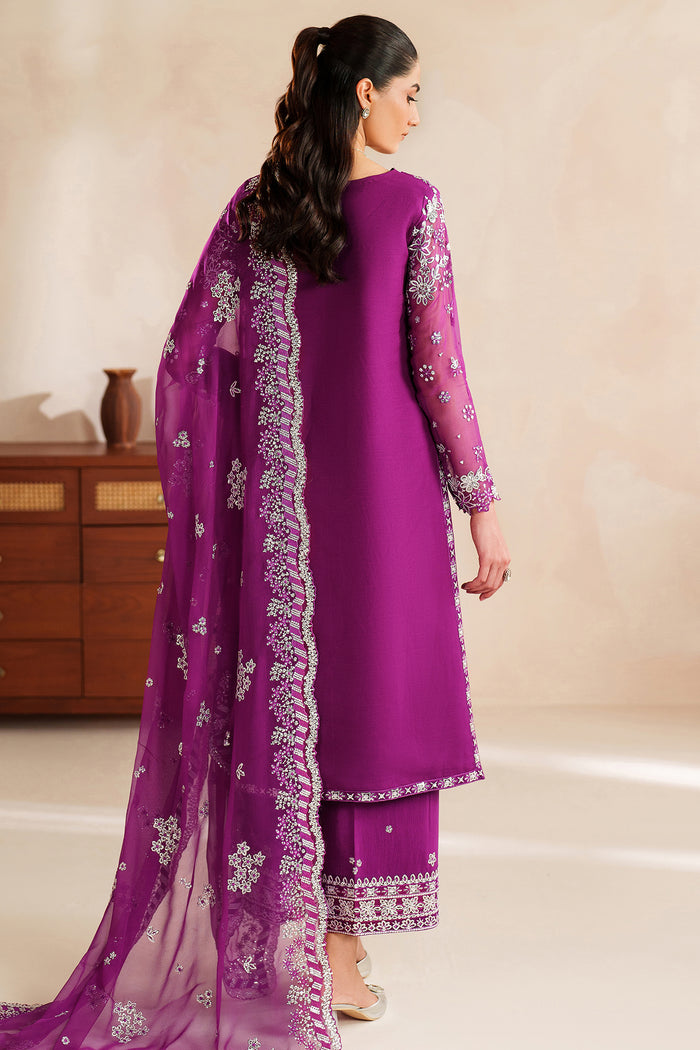 Farasha Luxury Embroidered Chiffon Unstitched 3Pc Suit - Magenta Rose