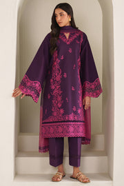 Farasha Summer Weaves Embroidered Lawn Unstitched 3Pc Suit - Magenta Silk