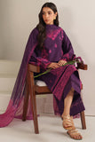 Farasha Summer Weaves Embroidered Lawn Unstitched 3Pc Suit - Magenta Silk