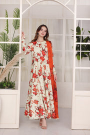 Feathers Premium Whisper of Elan Unstitched Lawn 3Pc Suit Magma Mist-FT681