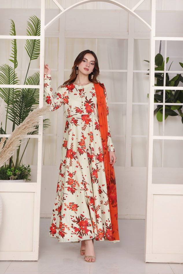 Feathers Premium Whisper of Elan Unstitched Lawn 3Pc Suit Magma Mist-FT681