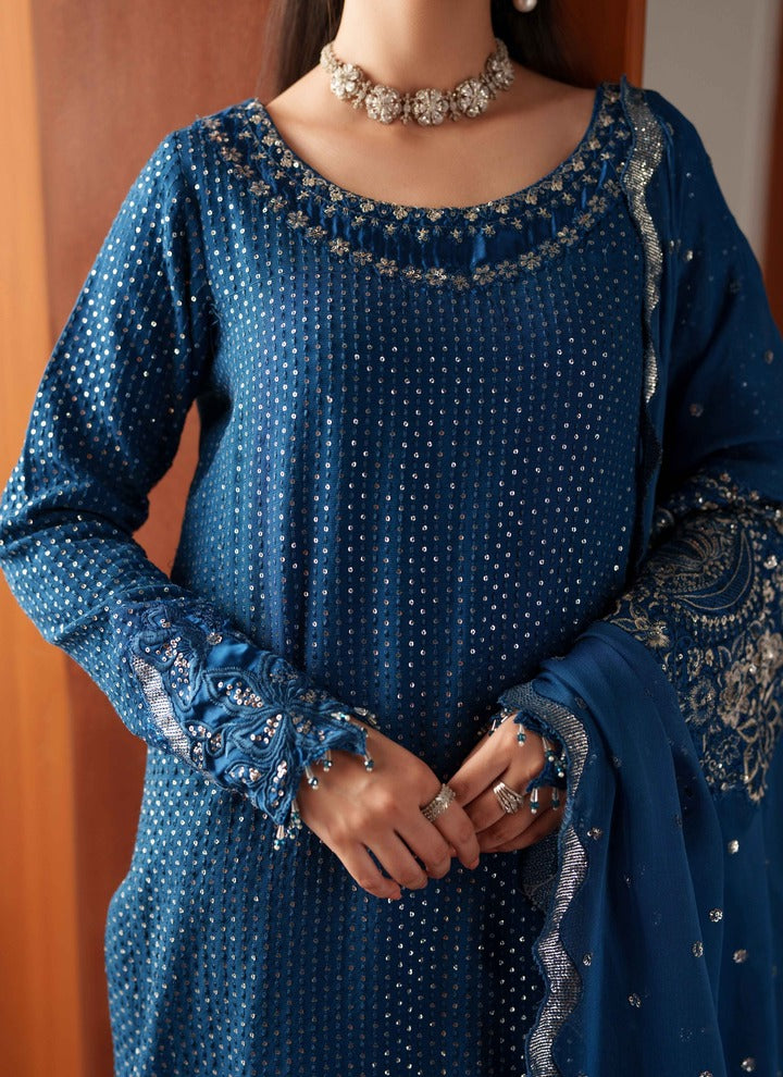 Neeshay Shagun Embroidered Raw Silk Unstitched 3Pc Suit - MAHJABEEN