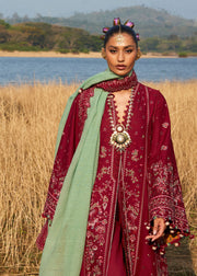 Hussain Rehar Luxury Lawn Unstitched Embroidered 3Pc Suit D-09 Mahogany