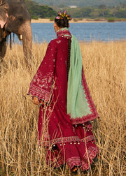 Hussain Rehar Luxury Lawn Unstitched Embroidered 3Pc Suit D-09 Mahogany