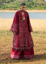 Hussain Rehar Luxury Lawn Unstitched Embroidered 3Pc Suit D-09 Mahogany