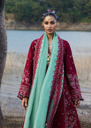 Hussain Rehar Luxury Lawn Unstitched Embroidered 3Pc Suit D-09 Mahogany