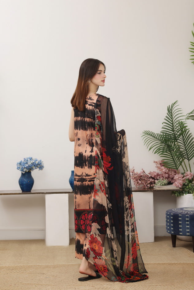 Feathers Premium Printed Lawn Unstitched 3Pc Suit Mahogany Motif-FT771