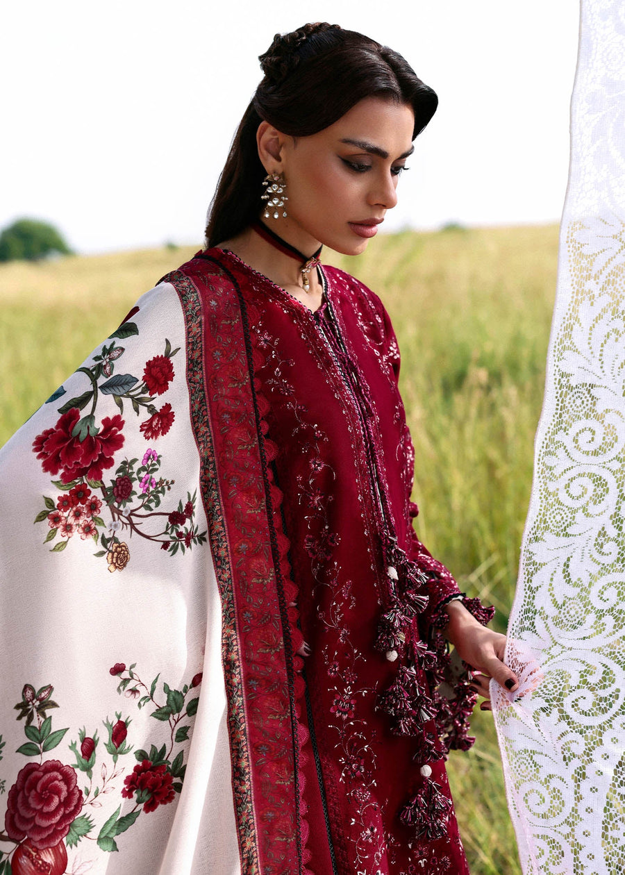 Hussain Rehar Embroidered Khaddar Unstitched 3Pc Suit - Mahrani