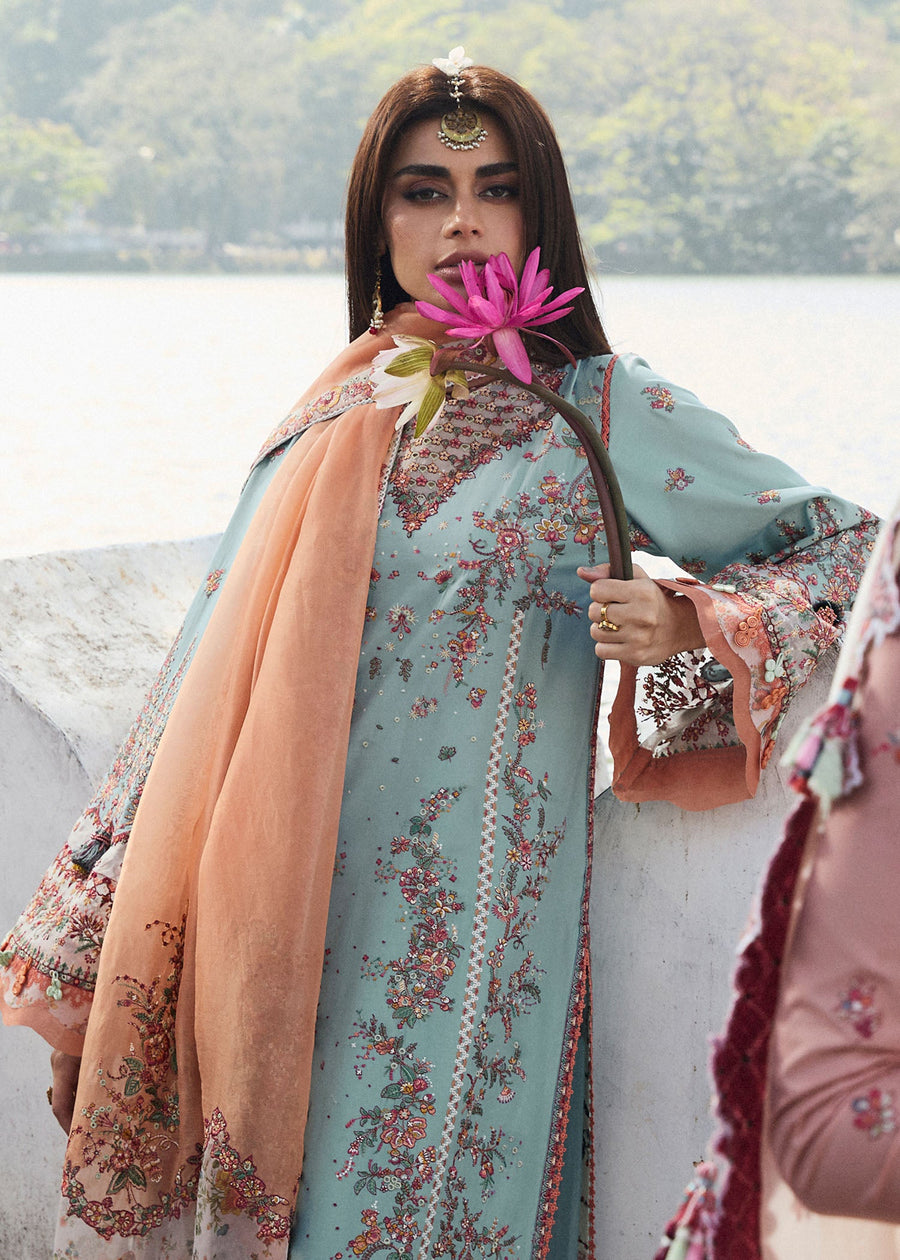 Hussain Rehar Luxury Lawn Unstitched Embroidered 3Pc Suit D-12 Malibu