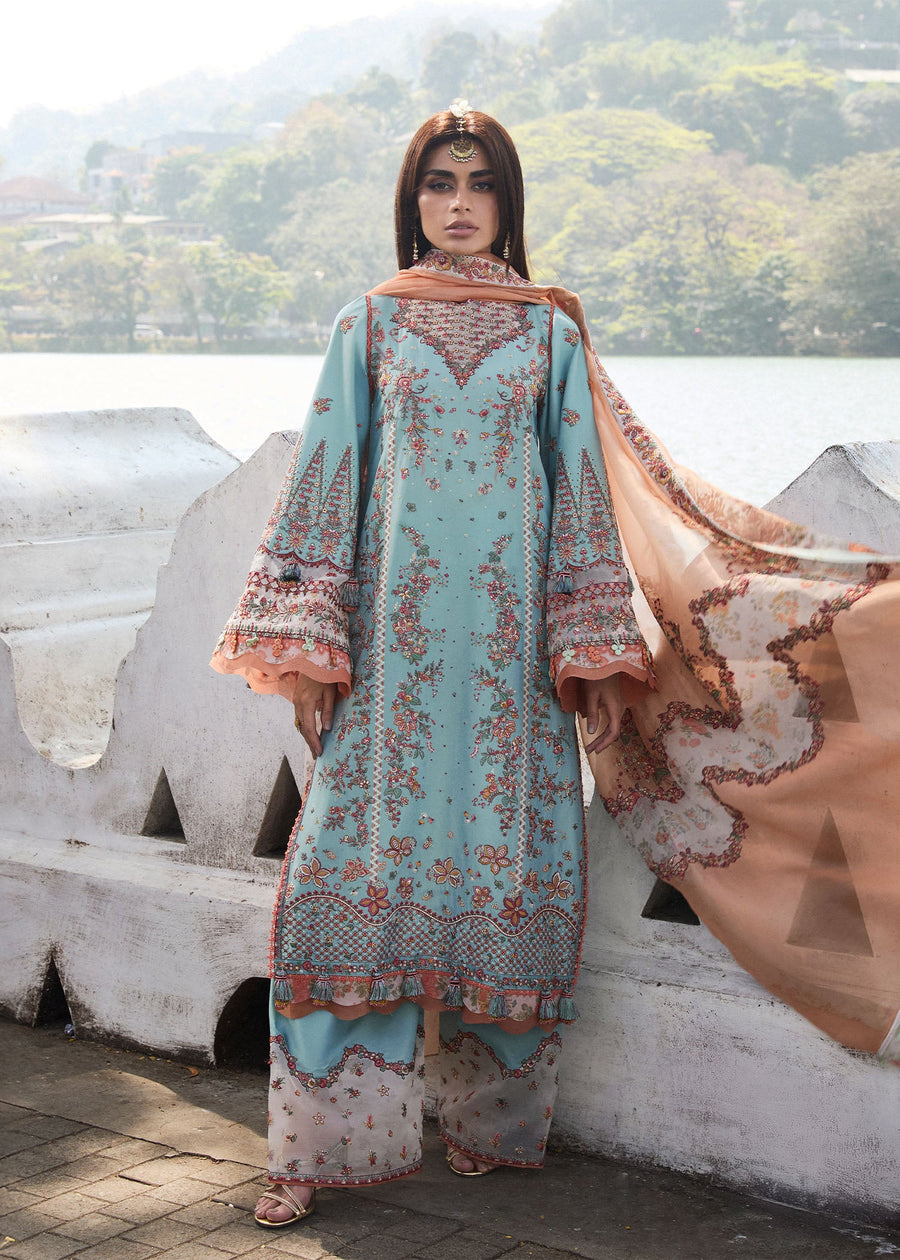 Hussain Rehar Luxury Lawn Unstitched Embroidered 3Pc Suit D-12 Malibu