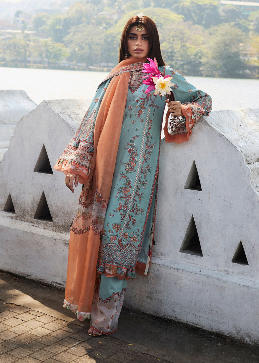 Hussain Rehar Luxury Lawn Unstitched Embroidered 3Pc Suit D-12 Malibu