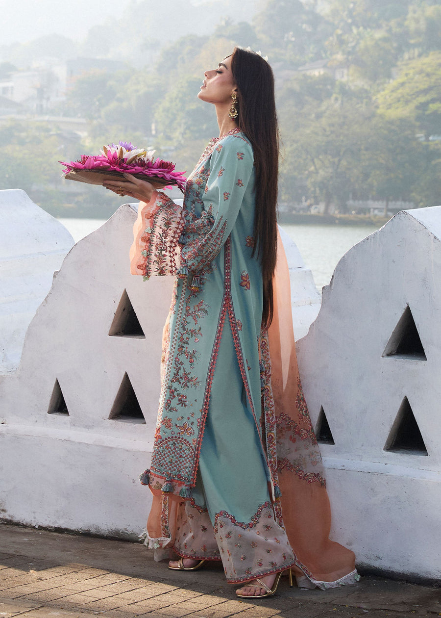 Hussain Rehar Luxury Lawn Unstitched Embroidered 3Pc Suit D-12 Malibu