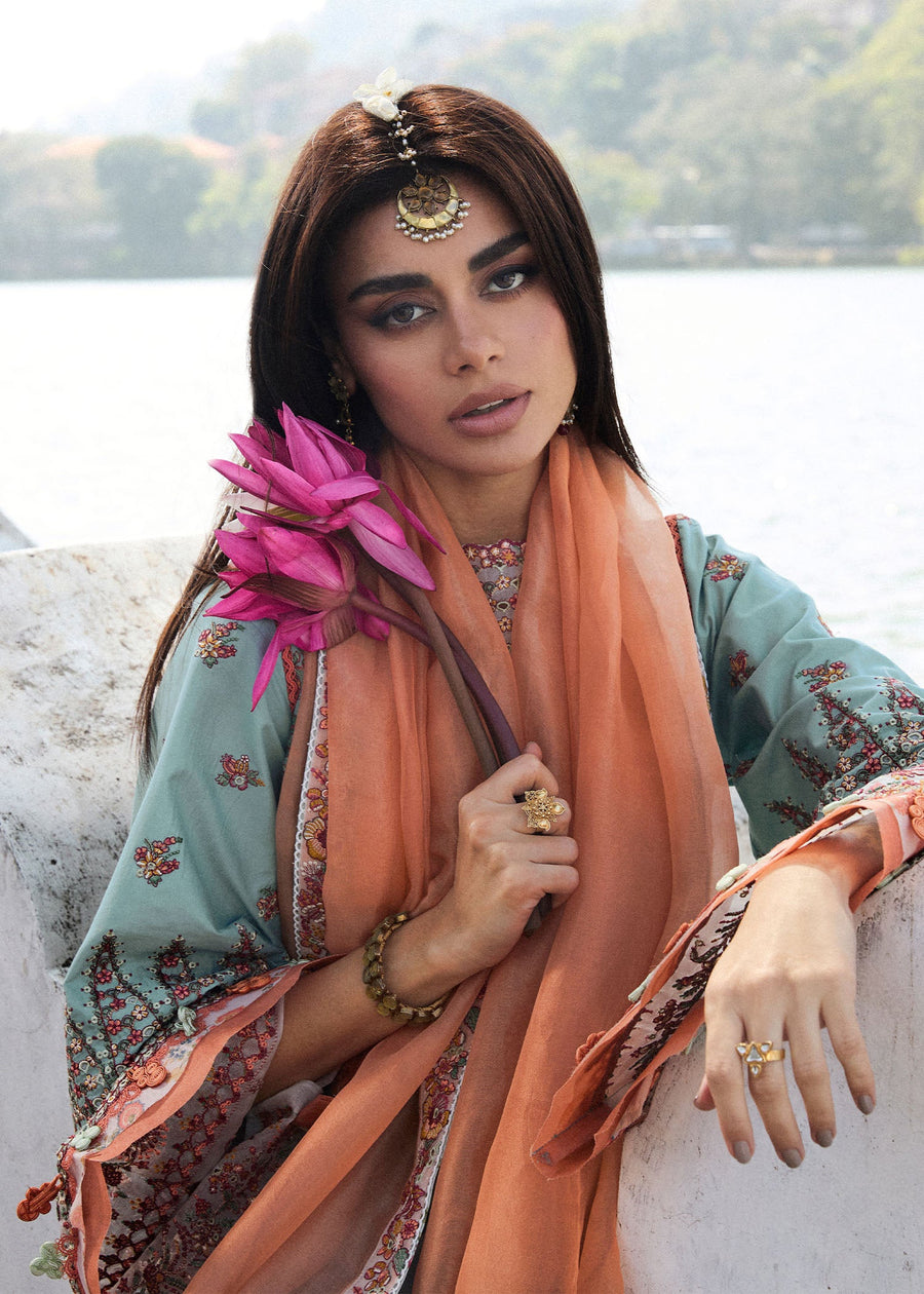 Hussain Rehar Luxury Lawn Unstitched Embroidered 3Pc Suit D-12 Malibu